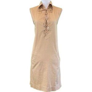Lauren Ralph Lauren Sleeveless Collared Lace Up Neck Khaki Cotton Dress Sz XS